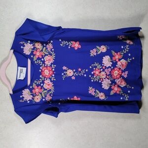 2/$25 04198 Savanna Jane royal blue cap sleeve floral embroidery blouse M